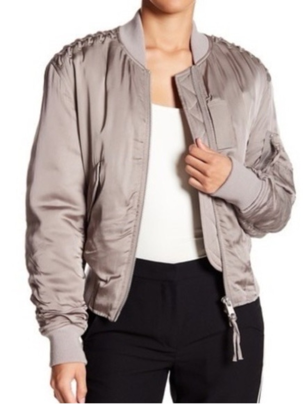AllSaints Women's Taupe Satin Bomber Jacket Size XS